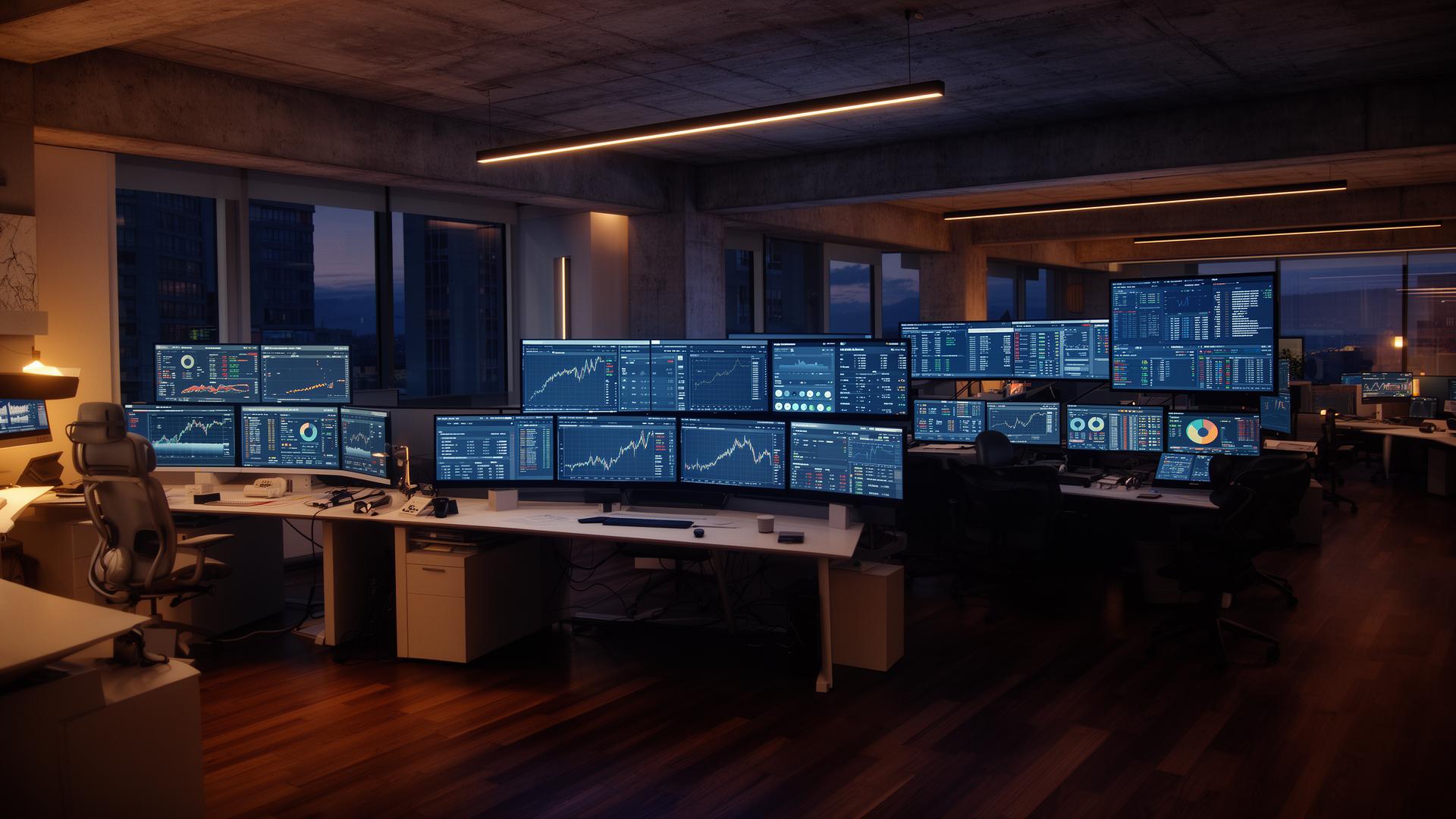 Verve Reach operational floor at dusk, monitors displaying live performance dashboards.